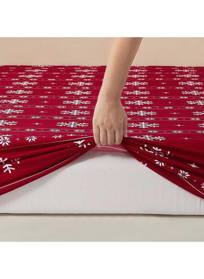 Vaulia Soft Microfiber Sheets, Print Snowflake Pattern Christmas Holidays, 4-Piece Set (1 Fitted Sheet 1 Flat Sheet 2 Pillowcases) Red/White Snowflake, Queen - Image 5